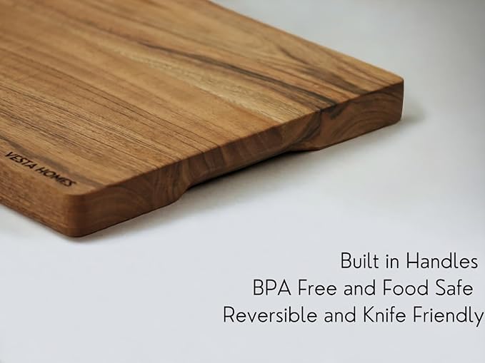 Vesta Homes Wooden Cutting Board for Kitchen/Chopping, Serving Board/Block for Vegetables, Fruits, Cheese and Charcuterie | Natural Acacia Wood | 15 * 10 * 1 Inches | Handcrafted in India