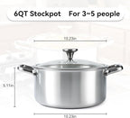 6QT Stock Pot, 316L Stainless Steel Stockpot with Lid, Professional Multi-Use Soup & Pasta Cooking Pot, Oven, Gas and Dishwasher Safe