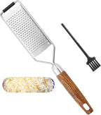 Professional Cheese Grater Stainless Steel,Multi-Purpose Grater With Wood Handle for Cheese, Ginger, Lemon, Garlic, Nutmeg,Fruits,Chocolate & Spices-Wideboard (fine)