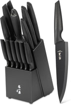 Zhang Xiao Quan Since 1628 15-Piece Kitchen Knife Block Set with Sharpening Steel Knive Set Ergonomic Handle (Black)
