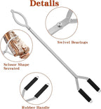 40" Stainless Steel Fire Log Tongs Firewood Grabber and Fire Poker Set,Large Fire Pit Tool Outdoor/Indoor Bonfire Campfire Backyard Deck Camping Log Grabber Safely Moves Firewood