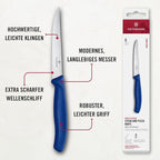 Victorinox 6.7232.6 Swiss Classic Steak Knife Set Ideal for Slicing a Wide Variety of Steak Cuts Wavy Edge Blade in Blue, Set of 6