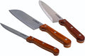 IMUSA 3pc Knife Set with Wood Handle, 8” Chef Knife, 7” Santoku Knife & 5” Utility Knife, Sharp Kitchen Knives for Cooking, Stainless Steel Blade
