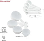 KitchenAid Universal Easy To Read Measuring Cup and Spoon Set with Soft Grip Handle for Maximum Control, Hang Hole and Nesting For Easy Storage, Dishwasher Safe, 9 Piece, White