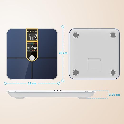 Healthkeep Body Fat Scale with Dual VA Displays and ITO Technology, 16 Body Datas with Heart Rate, Smart Weight Scale Compatible with iOS & Android, Max 400lb/180kg, Golden