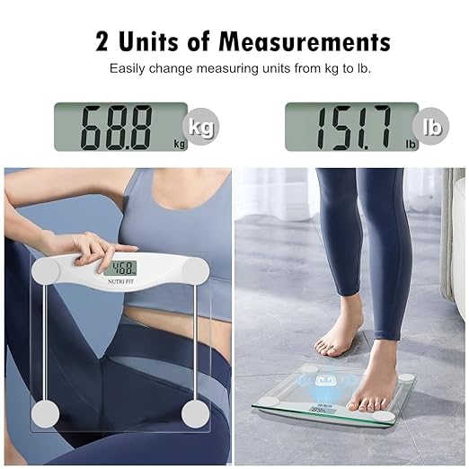 NUTRI FIT Digital Bathroom Scale for Body Weight Loss, Precision Weighing, High Accuracy, 330 lbs Capacity, Step-on Technology with AAA Batteries, Birthday Gifts, Bright White