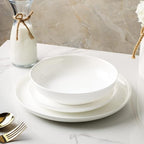 Stone Lain Gabrielle Bone China Dinnerware Set, 12-Piece Service for 4, Solid White