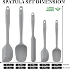 HOTEC 600℉ Heat Resistant BPA-Free Silicone Rubber Spatula Set,Kitchen Cooking Spatulas, Baking, Mixing for Non Stick Cookware, Dishwasher Safe, Set of 5 Grey