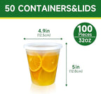 50 Set 32 oz Deli Containers with Lids, Leak-Proof BPA Free Plastic Take Out Bowls, Food Storage Containers for Takeout Meal Prep Storage, Freezer, Microwave & Dishwasher Safe