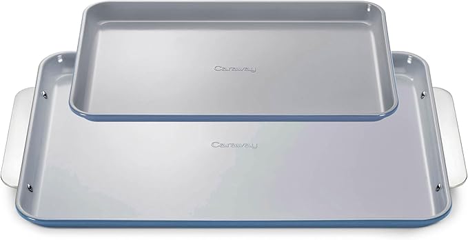 Caraway Non-Stick Ceramic Baking Sheet Duo - Naturally Slick Ceramic Coating - Non-Toxic, PTFE & PFOA Free - 18 x 13" Large & 15 x 10" Medium - Slate