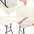 6 Pack Stretch Fabric Table Top Cap Cover, fits 8' Tables, Spandex Table Covers Washable Elastic Rectangle Tablecloth Protector for Indoor Outdoor Party Picnic Wedding, Ivory, 30" W x 96" L