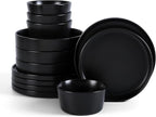 Stone Lain Celina Stoneware 12-Piece Dinnerware Set, Cereal and Pasta Bowls, Black, Coupe