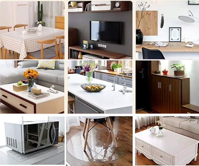 NECAUX Custom 40 x 63 Inch Frosted Table Cover Protector, 1.5mm Thick Plastic Waterproof Heavy Duty Desk Pad Mat Non-Slip Tablecloth Protector for Coffee Table, Dining Room Table, Conference Table