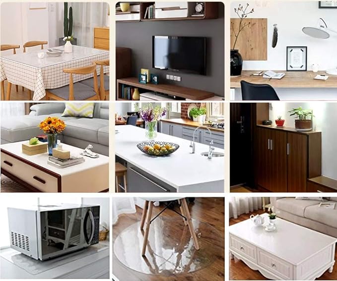 NECAUX Custom 46 x 56 Inch Clear Table Cover Protector, 1.5mm Thick Plastic Waterproof Heavy Duty Desk Pad Mat Non-Slip Tablecloth Protector for Coffee Table, Sofa Table, Media Stand, Countertop