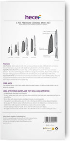 hecef Silver Kitchen knife set of 5, Satin Finish Blade with Hollow Handle, includes 8" Chef, 8" Bread, 8" Santoku, 5" Utility and 3.5" paring knife