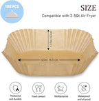 Air Fryer Paper Liners, 100 Pcs Disposable Non-Stick Air Fryer Parchment Paper Fit 2-5QT Air fryer Basket Oil Resistant, Waterproof Baking Paper Roasting Microwave (Square,6.5 Inch)