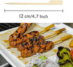 200 Pcs Bamboo Skewers for Appetizers, 4.7 Inch Toothpicks with Storage Box, Cocktail Picks for Drinks, Fruit Kababs, Sausage, Barbecue Snacks, Fondue, Natural Wooden Paddle Skewer Mini Food