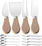 Mini Cheese Knife Set with wood Handle - Stainless Steel Charcuterie Knife Set with 4 Fruit Forks & 4 Small Spoons - Compact Cheese Cutter Set for Charcuterie Boards