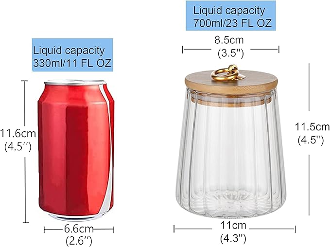 FANTESTICRYAN Glass Coffee Nuts Canister Airtight Storage Jar Petal Decorative Container with Bamboo Lid Metal Handle Easy to Grasp 700ml, 23 FL OZ