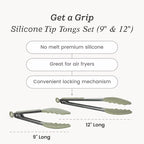 Starpack 'Get a Grip' Silicone Kitchen Tongs for Cooking (2Pcs) - BBQ Tongs for Grill Heat Resistant to 600°F - Stainless Steel Kitchen Utensils w/Non Stick Silicone Tips - 9",12" for Serving Food