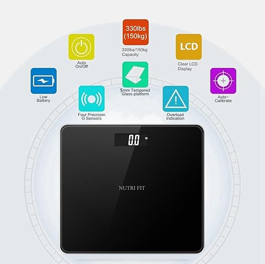 NUTRI FIT Digital Bathroom Scale for Body Weight, Bath Scale for Accurate Weight Watching with Large LCD Display, Most Accurate for The Elderly Safe Home Use, 330 lbs