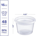 GUSTO [48 Sets 16 oz. Plastic Deli Disposable Food Storage Containers With Airtight Lids (Formerly Comfy Package)