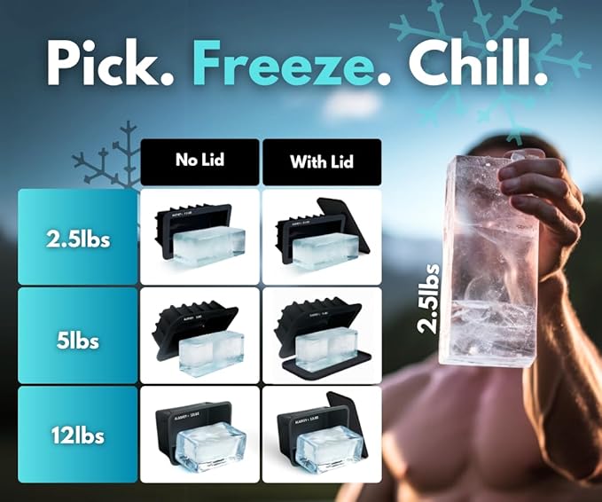 Alaskey® Extra Large Ice Block Mold 2.5 lbs With Lid (2-Pack) | Create Perfect Ice Bricks | Professional Silicone Mold for Crafting Giant Ice Cubes, Ideal for Ice Baths, Coolers, Bartender Accessories