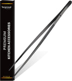12-Inch Black Kitchen Fine Cooking Tweezers Tongs,Stainless Steel Long Food Tweezers Tongs