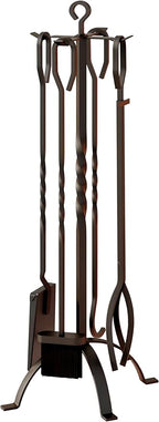 Fire Beauty 5 Pieces Fireplace Tools Sets Fireplace Accessories Tools Holder with Handles Tools for Indoor Fireplace Decor Outdoor Fire Pit Modern Tool(Sanded Black)