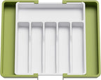 Lifewit Silverware Drawer Organizer, Expandable Utensil Tray for Kitchen, BPA Free Flatware and Cutlery Holder, Adjustable Plastic Storage for Spoons Forks Knives, Large, Green&White