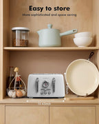 LONGDEEM 4-Slice Stainless Steel Toaster with 1.6" Wide Slots, Retro Bagel Toaster with 6 Browning Levels, Defrost/Bagel/Cancel, Removable Crumb Tray, Cute White
