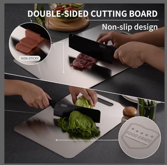 Katuchef Titanium Cutting Board 2025 New Upgrade Pure Titanium Cutting Boards for Kitchen Double Sided Cutting Boards Non Toxic,Hygiene Durable Chopping Board Suitable for Dishwasher Safe(15.35*11.02)