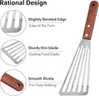 Stainless Steel Fish Spatula with Wooden Handle, Metal Spatula Flipping Foods, Slotted Fish Flipper, Brown 3 Pack