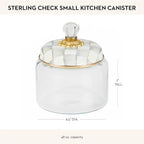 MACKENZIE-CHILDS Sterling Check Kitchen Canister, Decorative Gray-and-White Glass Storage Jar with Lid, Small