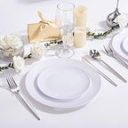 PULOTE 300PCS Silver Plastic Silverware Disposable - Heavy Duty Silver Plastic Cutlery - Disposable Utensils Set Include 100 Knives, 100 Forks and 100 Spoons for Party & Wedding
