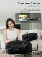Vacuum Bags for Travel with Wireless Pump, 180° Open Zipper, IP67 Waterproof, Reusable Space Saver Compression Bags for Backpack, Suitcase, Home Storage(1 Pack)