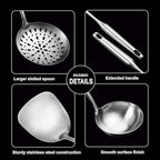 304 Stainless Steel Cooking Utensil Set 4-Piece Kitchen Utensils with Extra-Long Handles, Spatula,Ladle,Slotted Spoon,Slotted Spatula,One-Piece Construction, Ideal for Wok, Grilling, and Gifting