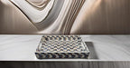 PEMAR Rectangular Mother of Pearl Serving Tray Coffee Table Ottoman Tray w Insert Handles, Luxury Decorative Handmade Eating Tray (Geometric Cube Pattern)