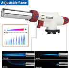 Sondiko Dual Flame Mode Butane Torch Lighter Head, Professional Culinary Torch with Adjustable Flame, Reverse Use for BBQ, Soldering, Red and White, Fuel Not Included.