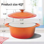 Enameled Cast Iron Dutch Oven Pot with Lid Heavy-Duty Cookware for Bread Baking, Braising, Stews, Roasting,4QT，orange