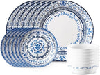 Corelle Vitrelle 18-Piece Service for 6 Dinnerware Set, Triple Layer Glass and Chip Resistant, Lightweight Round Plates and Bowls Set, Portofino