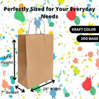 ASSUREPAK DIY Paper Bags - 200 units - Kraft Color - 18"x7"x18.5" - 74LB (110 GSM strong) - Twisted Handle Recyclable Bags for Kids Drawing, Decorating and Creative Projects - 18719NKPAPTHDL