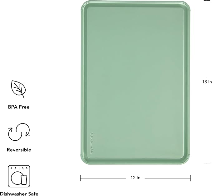KitchenAid Classic Plastic Cutting Board with Perimeter Trench and Non Slip Edges, Dishwasher Safe, 12 inch x 18 inch, Green