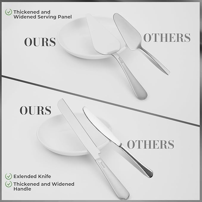 Wedding Cake Cutting Set, Elegant Wedding Cake Knife and Server Set with Thick Stainless Steel Wide Handle, Cake Cutting Set for Wedding Anniversary Christmas, Cake Cutter, 2 Cute Forks and Bows