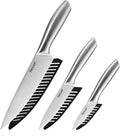 hecef Silver Kitchen knife set of 3, Satin Finish Blade with Hollow Handle, includes 8" Chef, 5" Utility and 3.5" paring knife