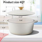 Enameled Cast Iron Dutch Oven Pot with Lid Heavy-Duty Cookware for Bread Baking, Braising, Stews, Roasting,4QT， creamy white