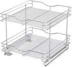 FULGENTE Chrome Finish 2 Tier (17" W X 18" D) Pull Out Drawer Cabinet Organizer Heavy Duty Slide Out Pantry Shelves Sliding Basket Storage For Home Kitchen Bathroom Under Sink Organization