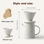 Pour Over Coffee Maker Set Vintage Ceramic Pour Over Coffee Dripper Set with 20 Count Paper Coffee Filters,for Home Café Restaurant Camping,15.8 Ounces(White)