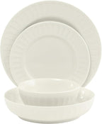 Gibson Home Melbourne White Plates and Bowls Set, 16 Piece Embossed Ceramic Dinnerware Set - Service for 4 Dishes - With Pasta Bowl