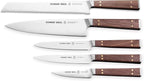 Brass and Walnut 6-piece Knife Block Set, High-Carbon German Stainless Steel Multipurpose Kitchen Cutlery with Midtown Storage Block
